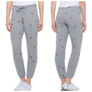 CHASER NWT Tiny Hearts Print Sweatpants Gray Red Size Medium